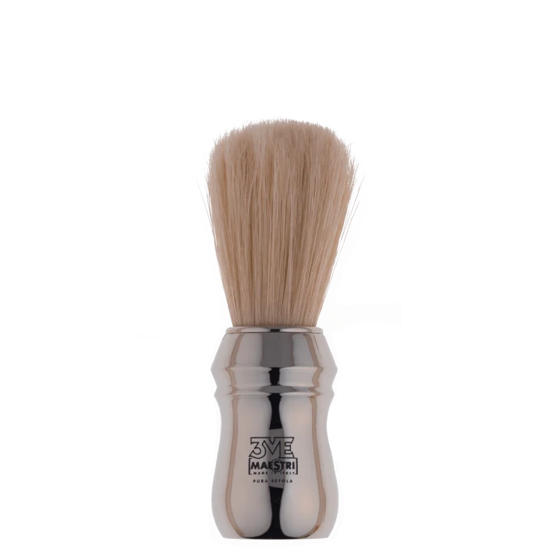 3ME SHAVING BRUSH POLISHED CHROME-PLATED BLEACHED BRISTLES (BPC1)